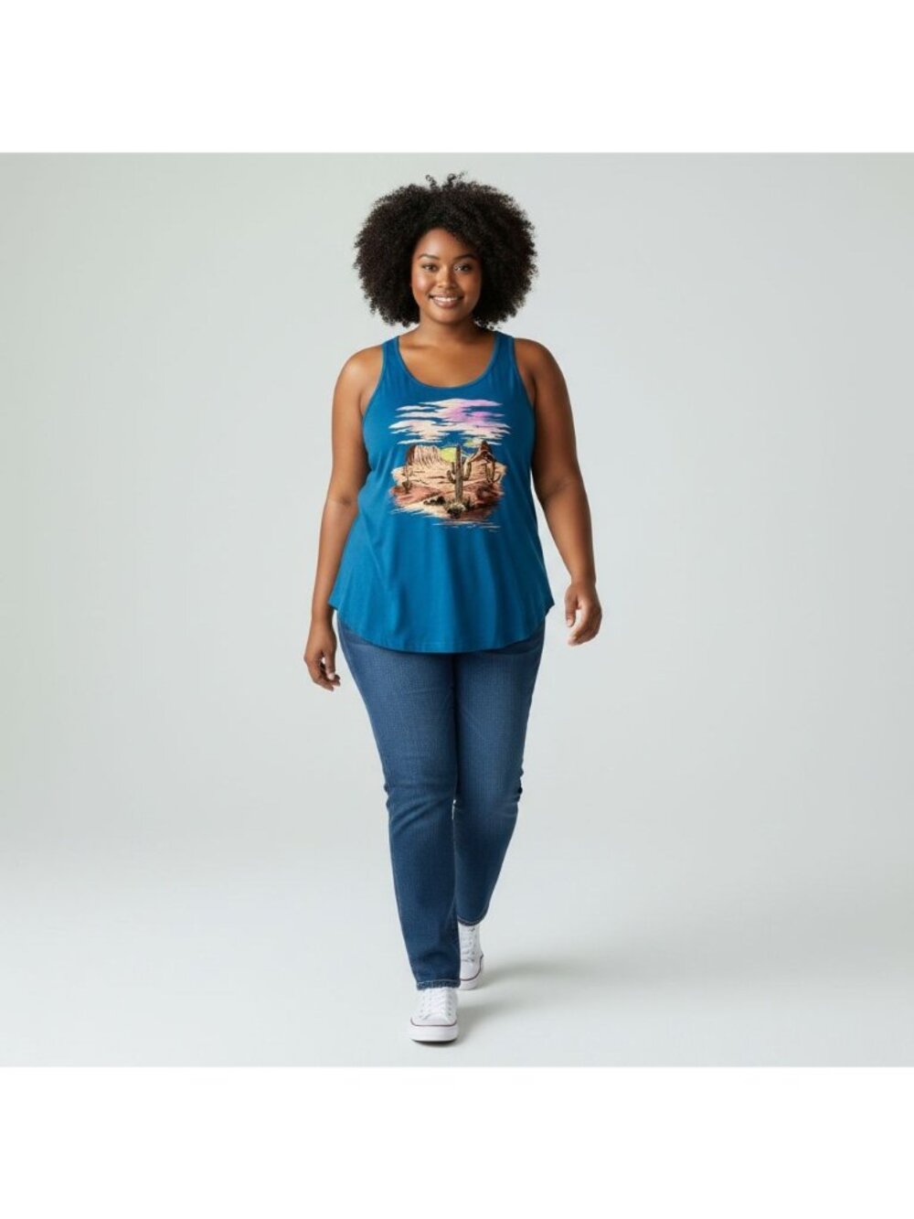 Torrid Blue Steel Desert Scenery Keyhole Active Tank Top 3X Cotton Blend Sleevel